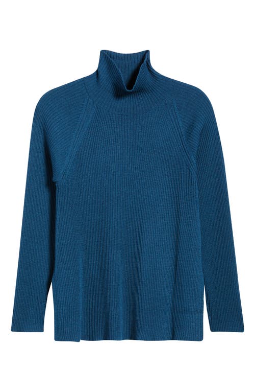 Eileen Fisher Rib Turtleneck Wool Sweater In Blue