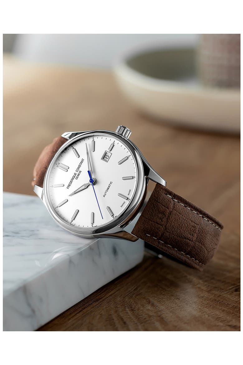 Classics Index Automatic Leather Strap Watch, 40mm, Alternate, color, SILVER-TONE