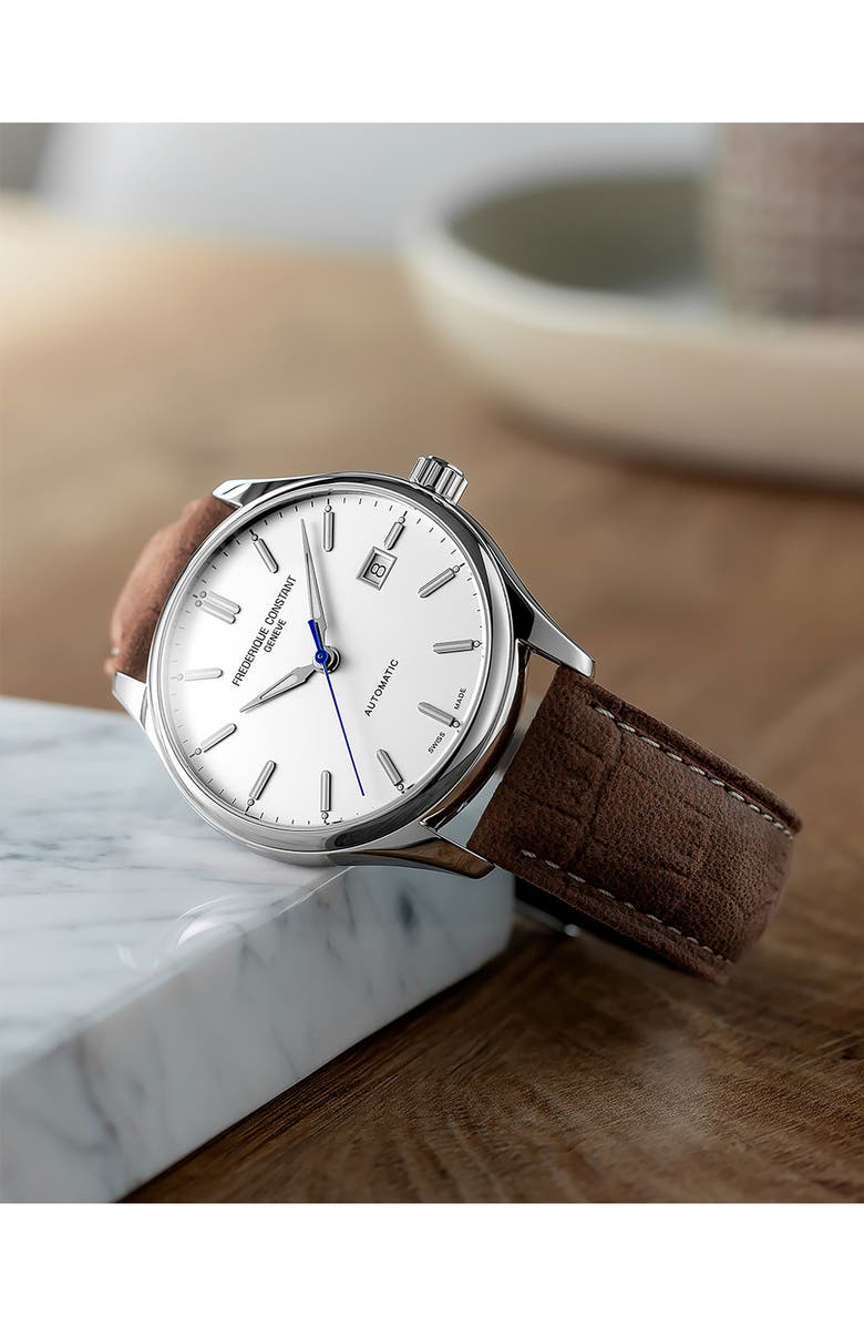 FREDERIQUE CONSTANT Classics Index Automatic Leather Strap Watch, 40mm, Alternate, color, Silver-Tone