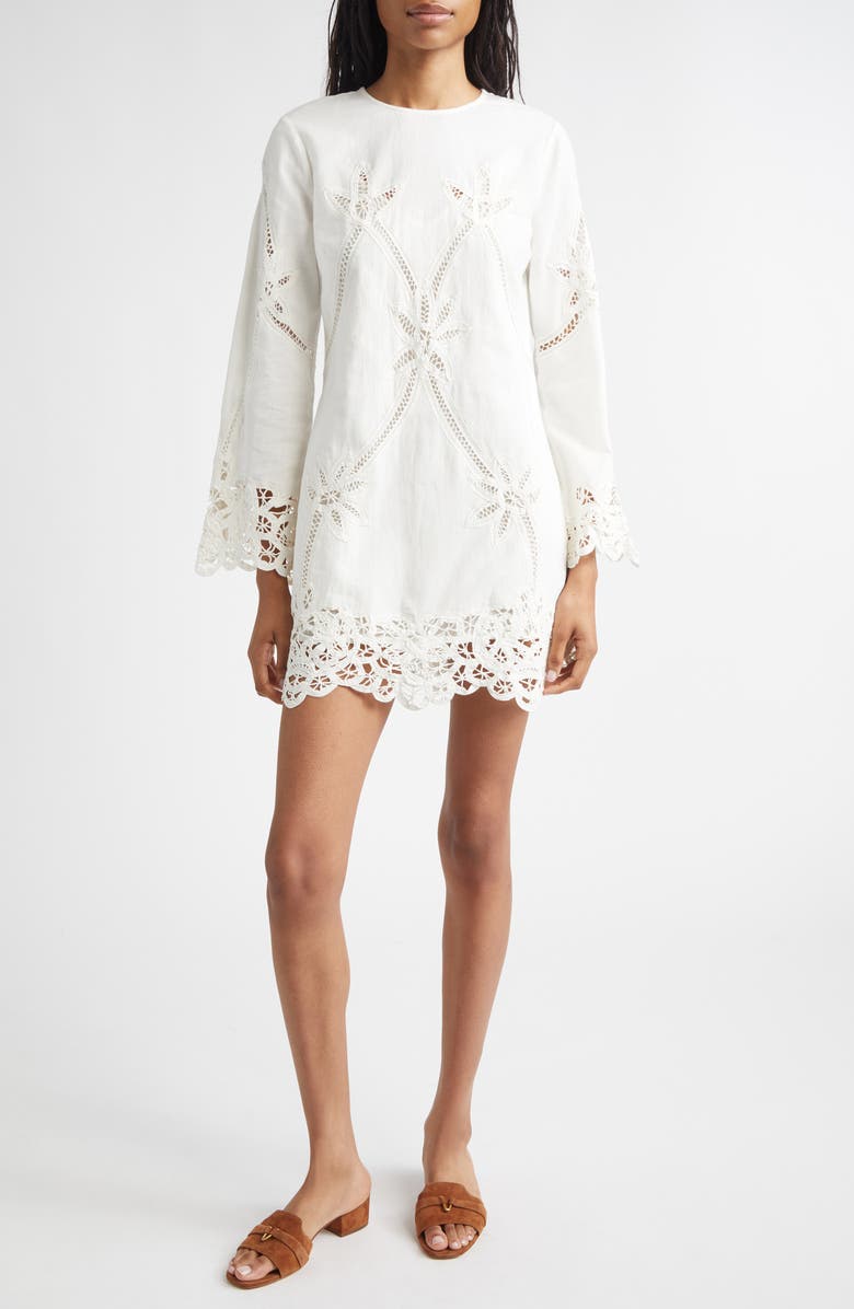 Veronica Beard Amberg Cotton & Linen Eylet Minidress, Main, color, Dove