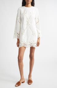 Veronica Beard Amberg Cotton & Linen Eylet Minidress
