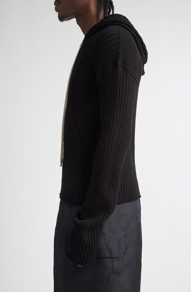 Rick Owens Hollywood Cotton Megarib Full Zip Sweater Hoodie, Alternate, color, 