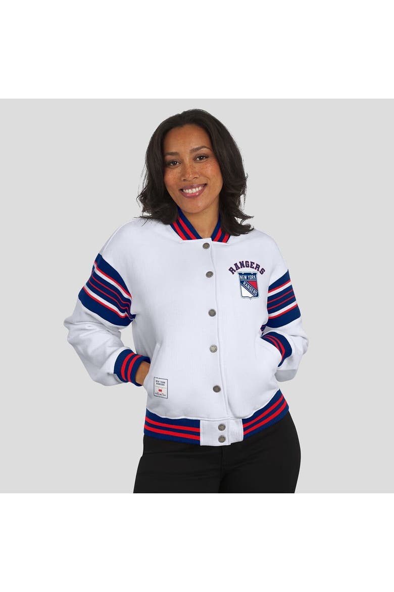 Women's WEAR by Erin Andrews White/Blue New York Rangers Full-Snap Fleece Sweatshirt Jacket, Alternate, color, Blue