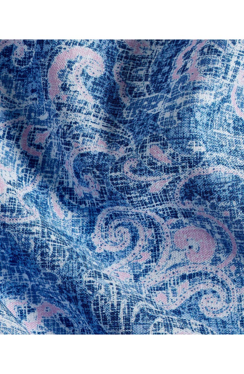 David Donahue Paisley Print Linen & Cotton Shirt, Alternate, color, Navy/ Pink