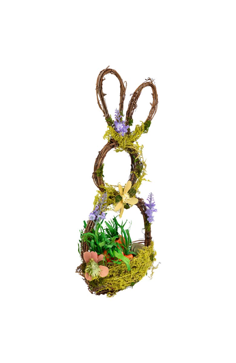 Northlight Artificial Floral Bunny Hanging Easter Basket Decoration - 14.5", Alternate, color, Brown