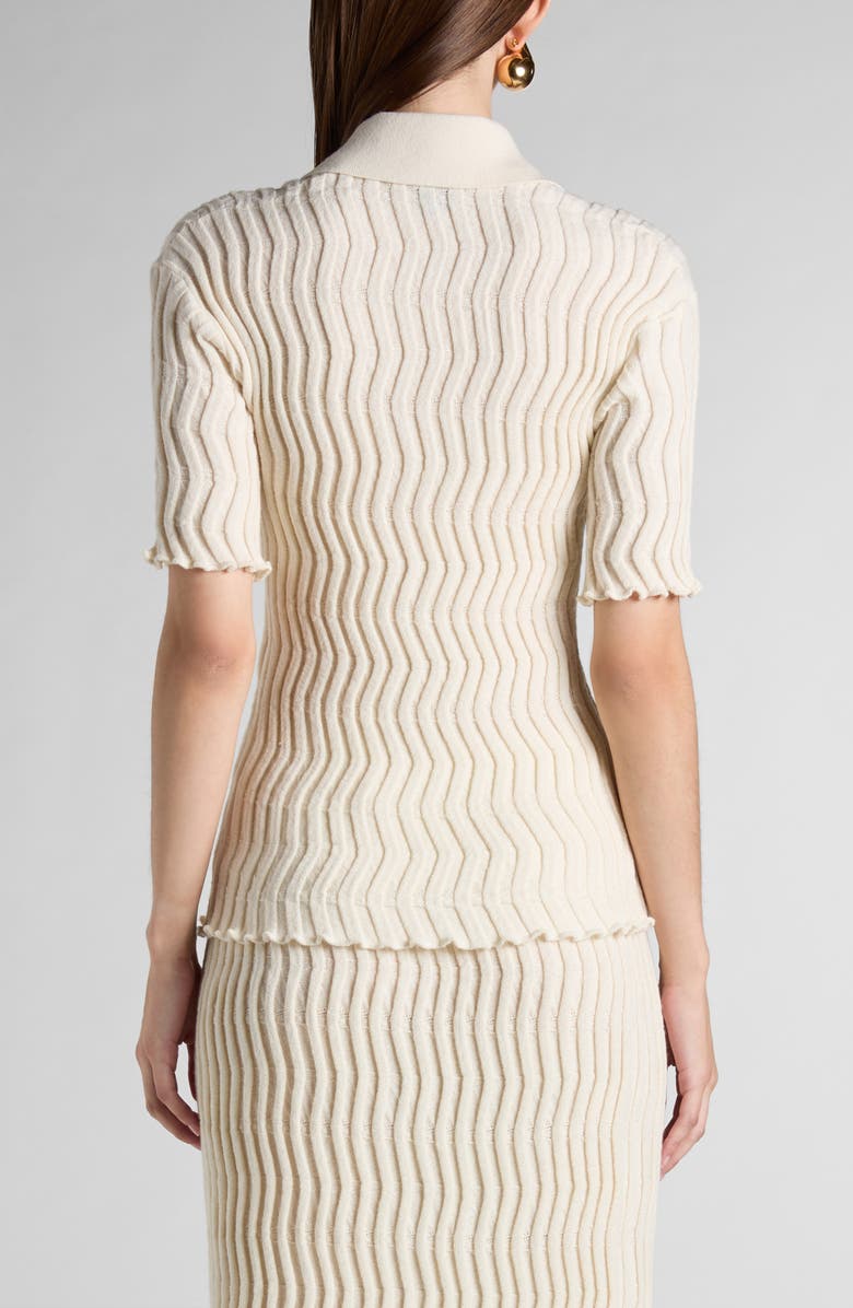 Bottega Veneta Wavy Rib Wool Polo Sweater, Alternate, color, 
