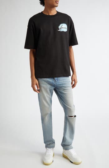 【AMIRI】オーバーサイズエアブラシ・ロゴ・グラフィックTシャツ AMIRI ロゴ Tシャツ | ブラック | FARFETCH JP