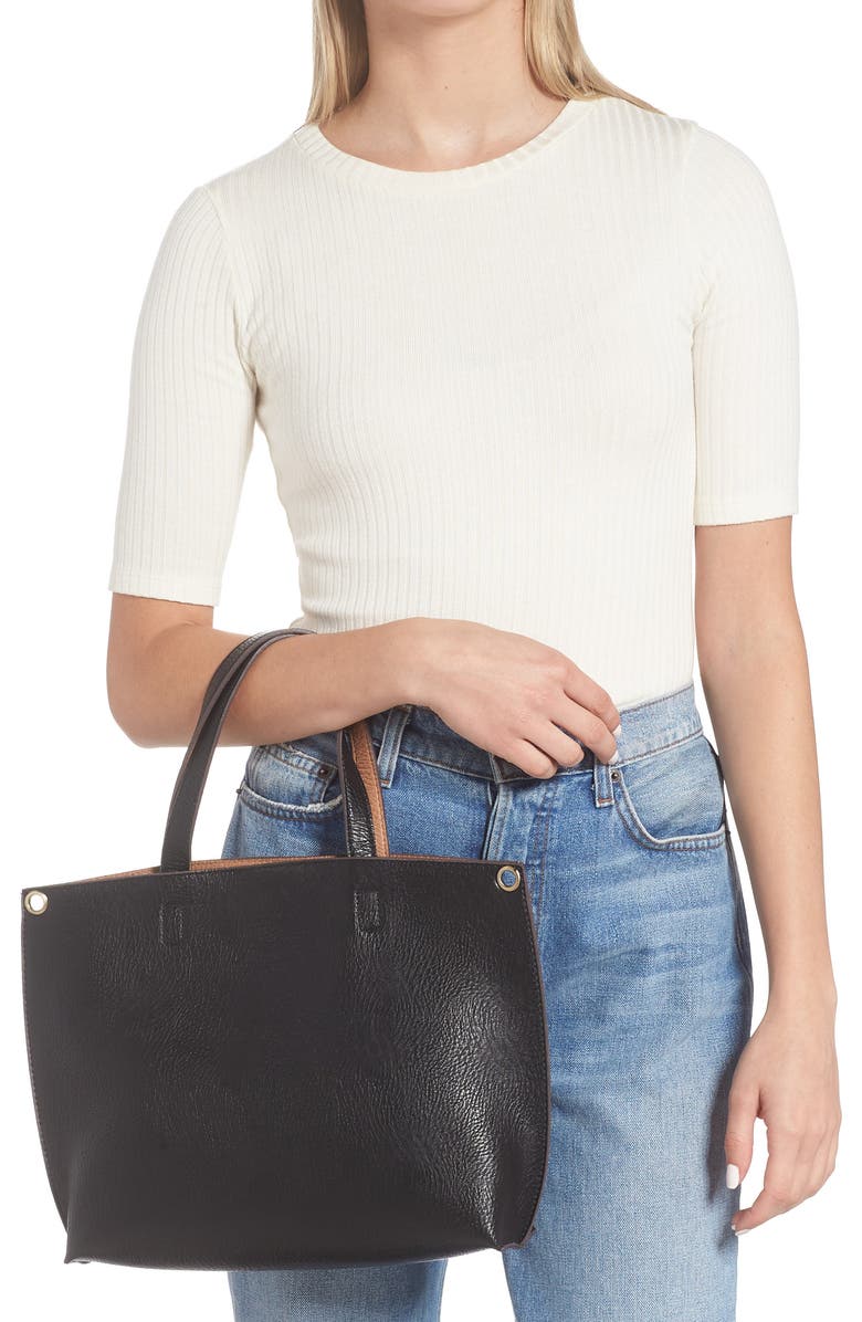 Street Level Mini Reversible Faux Leather Tote & Wristlet, Alternate, color,