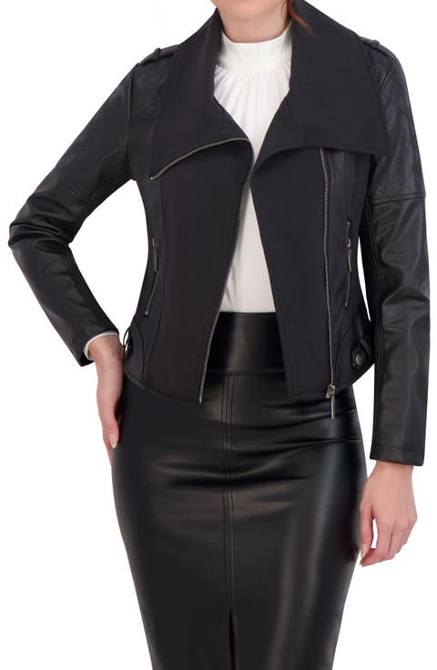 Faux Leather Mixed Media Moto Jacket