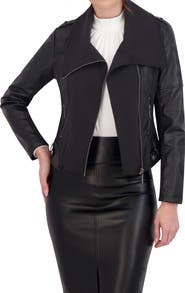 Ookie & Lala Faux Leather Mixed Media Moto Jacket