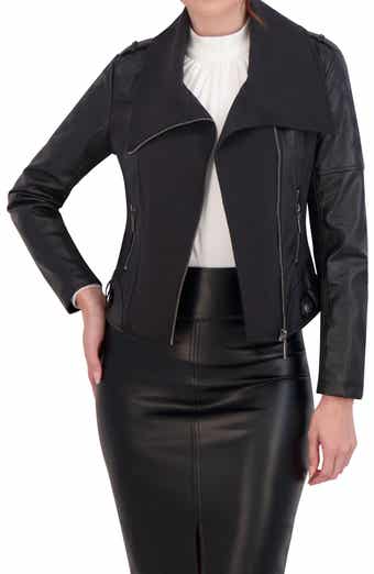 Faux Leather Mixed Media Moto Jacket