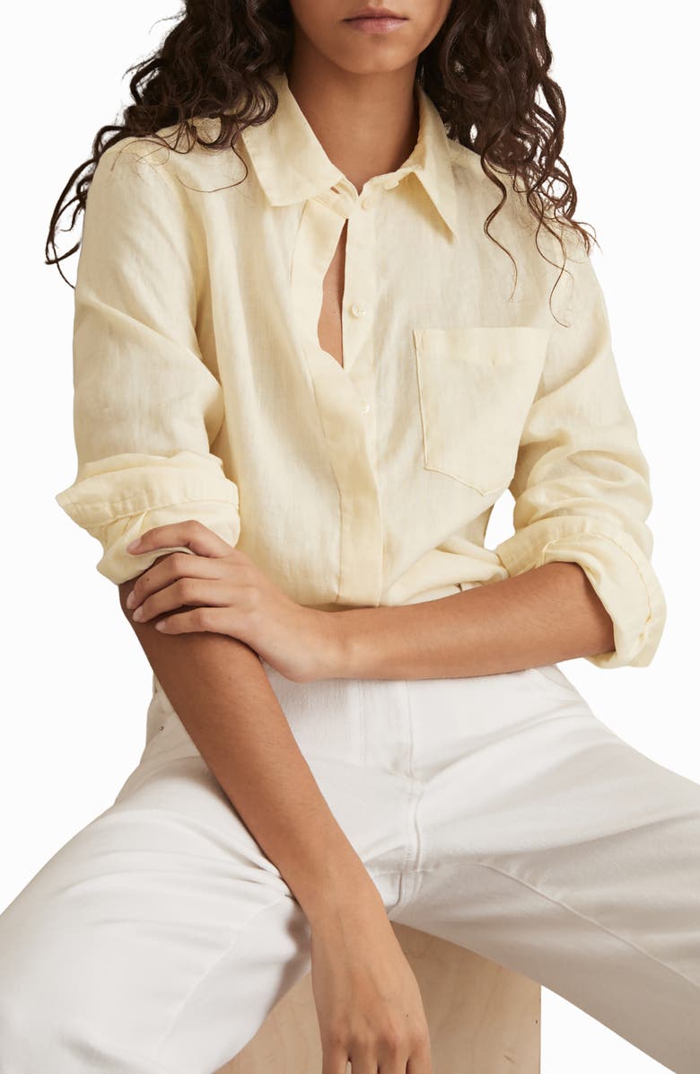Reiss Belle Linen Button-Up Shirt, Main, color, Pale Yellow