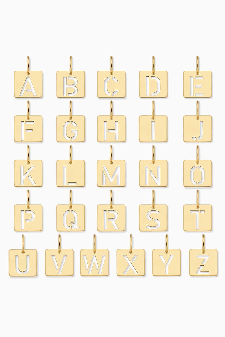 14K Yellow Gold Initial Tile Pendant Charm, Alternate, color, Letter E