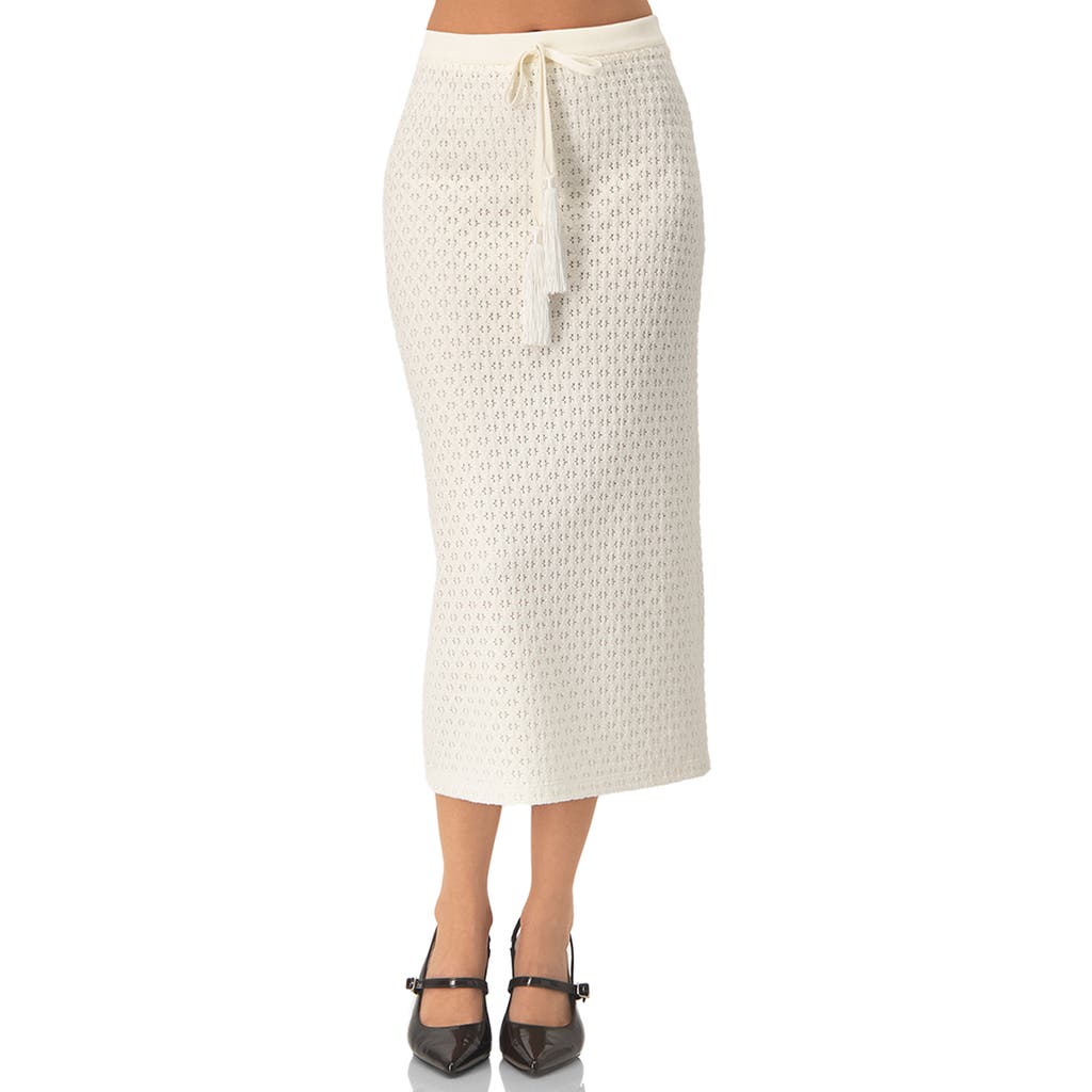 Ivonne Knit Midi Skirt With Tassel Tie Waist In White