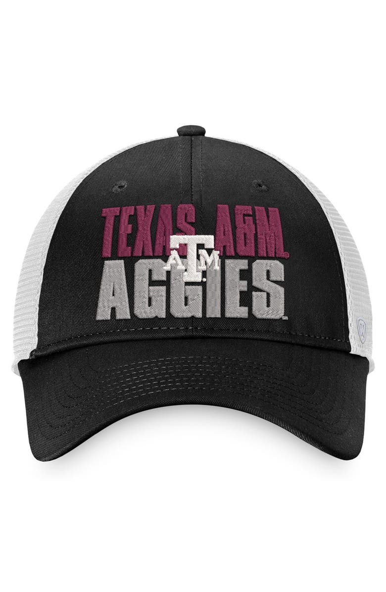 TOP OF THE WORLD Men's Top of the World Black/White Texas A&M Aggies Stockpile Trucker Snapback Hat, Alternate, color, 