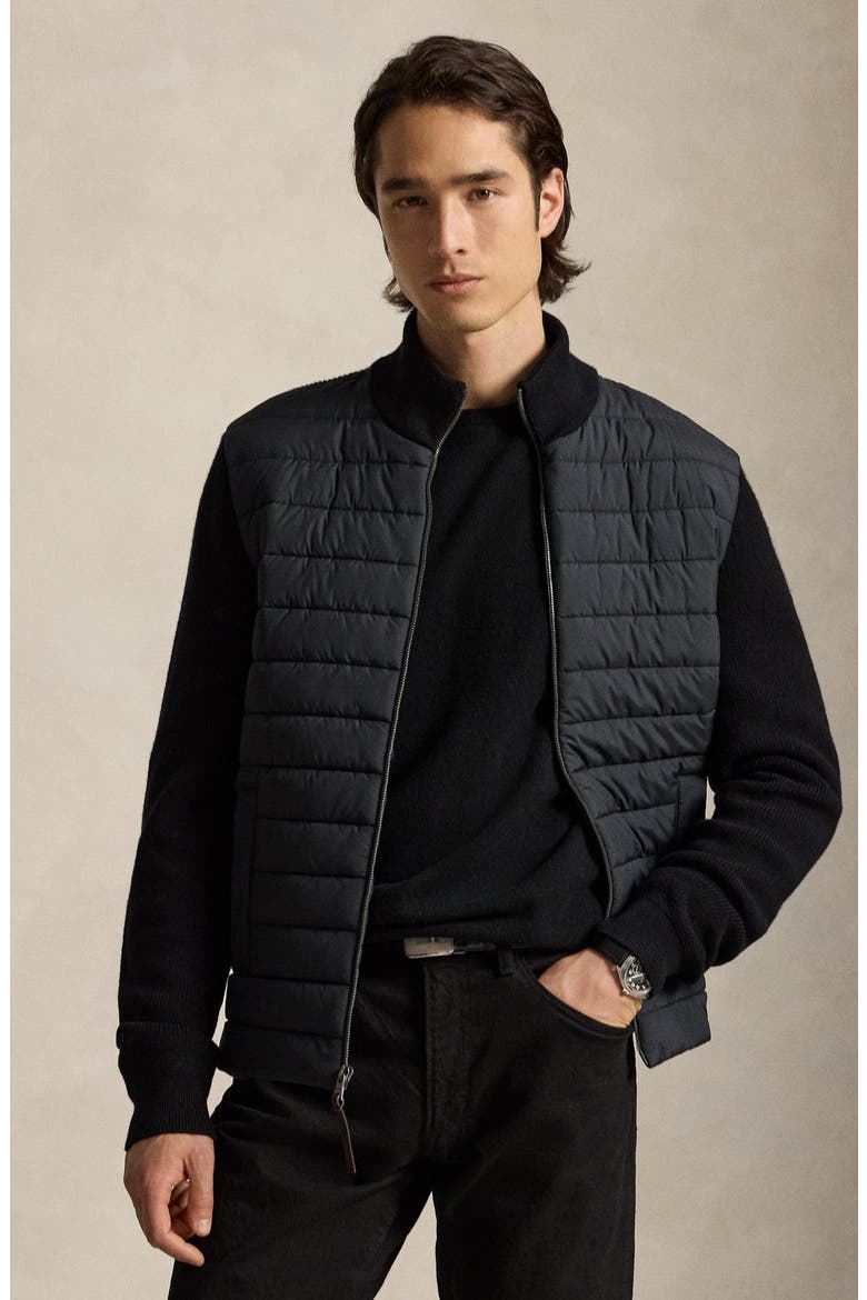 Hybrid Wool Full Zip Sweater Jacket, Alternate, color, BLACK