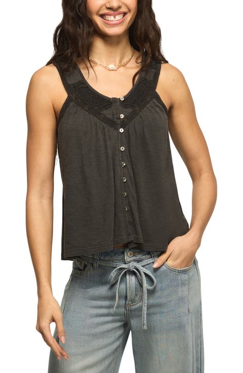 Lace Trim Sleeveless Cotton Blend Top