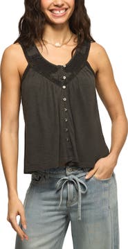 Lucky Brand Lace Trim Sleeveless Cotton Blend Top