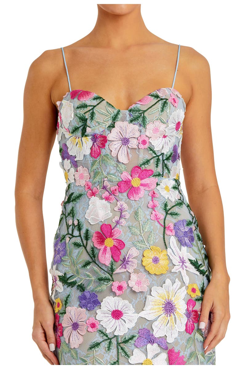 Mac Duggal Petite Floral Embroidered Sleeveless Bustier Gown, Alternate, color, Sage Multi