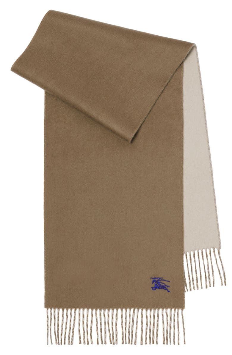 Burberry Reversible EKD Embroidered Cashmere Scarf, Main, color, Vole Brown/ Smokegrey