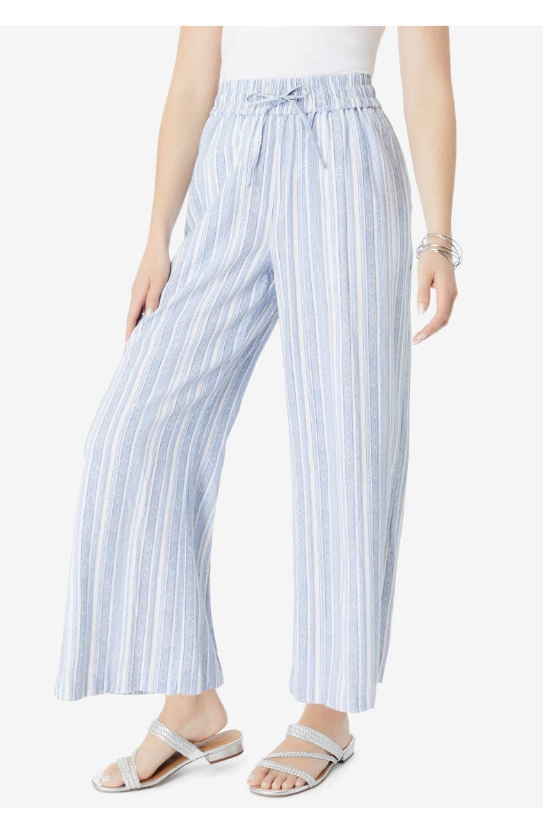 Roaman's Plus Size Linen Wide-Leg Pant, Alternate, color, White