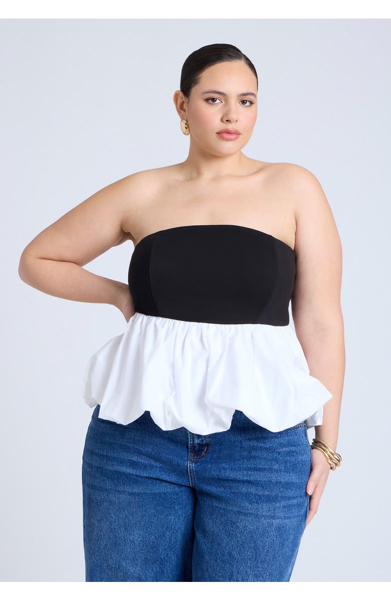 ELOQUII Peplum Tube Top, Main, color, Black White