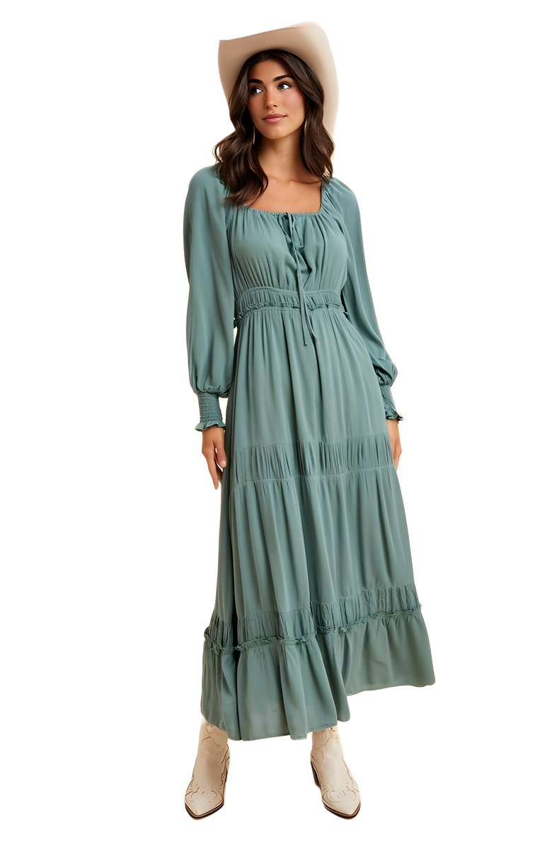 Knit and Lounge Long-Sleeve Smocked Maxi Dress with Tiered Skirt, Alternate, color, 
