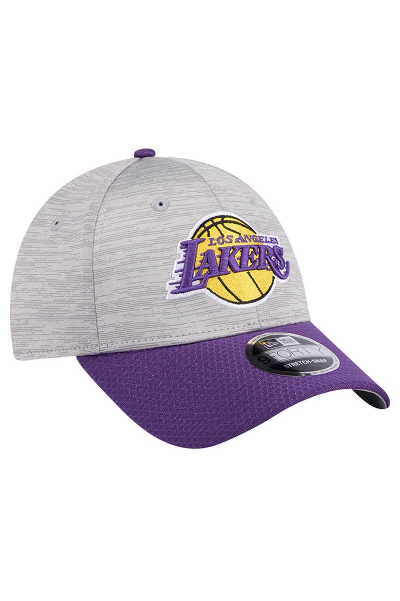 Men's New Era Heather Gray/Purple Los Angeles Lakers Active Digi-Tech Two-Tone 9FORTY Adjustable Hat, Alternate, color, Heather Gray