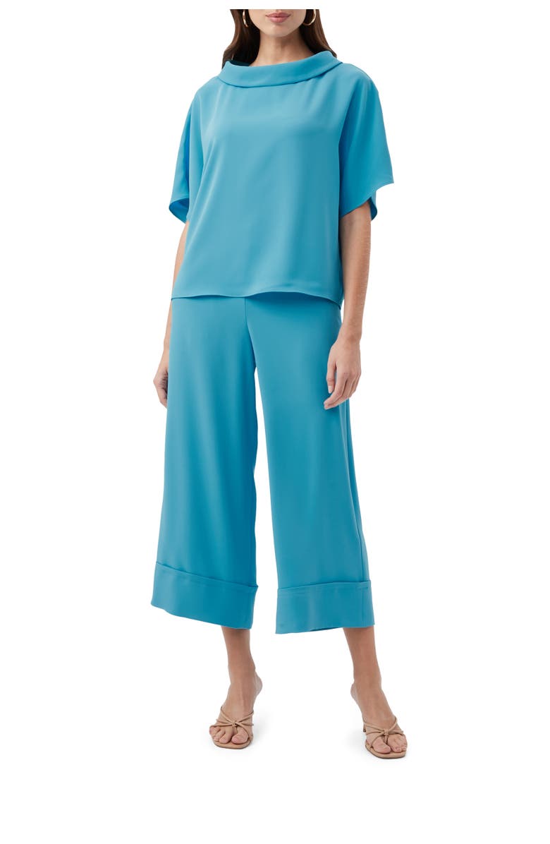 Trina Turk Honeysuckle Short Sleeve Drapey Top, Alternate, color, Champion Cyan
