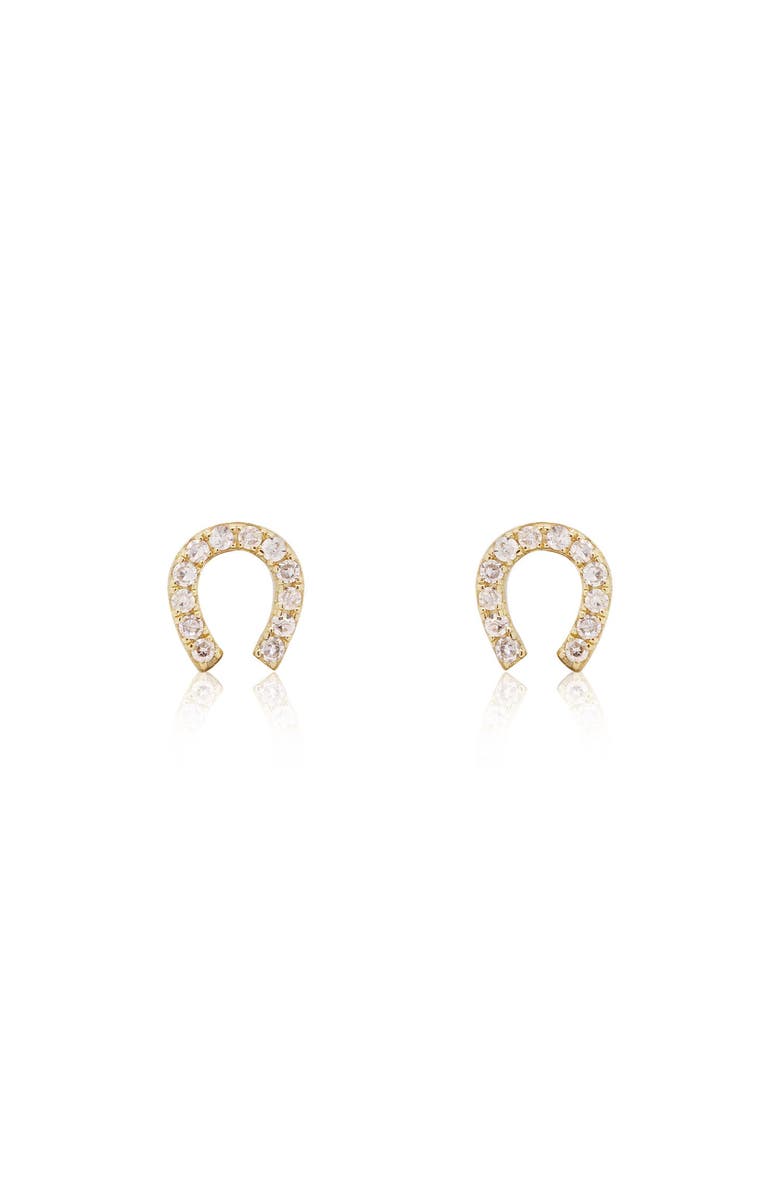 The Lovery Fine Jewelry Mini Diamond Horseshoe Stud Earrings, Alternate, color, Yellow Gold