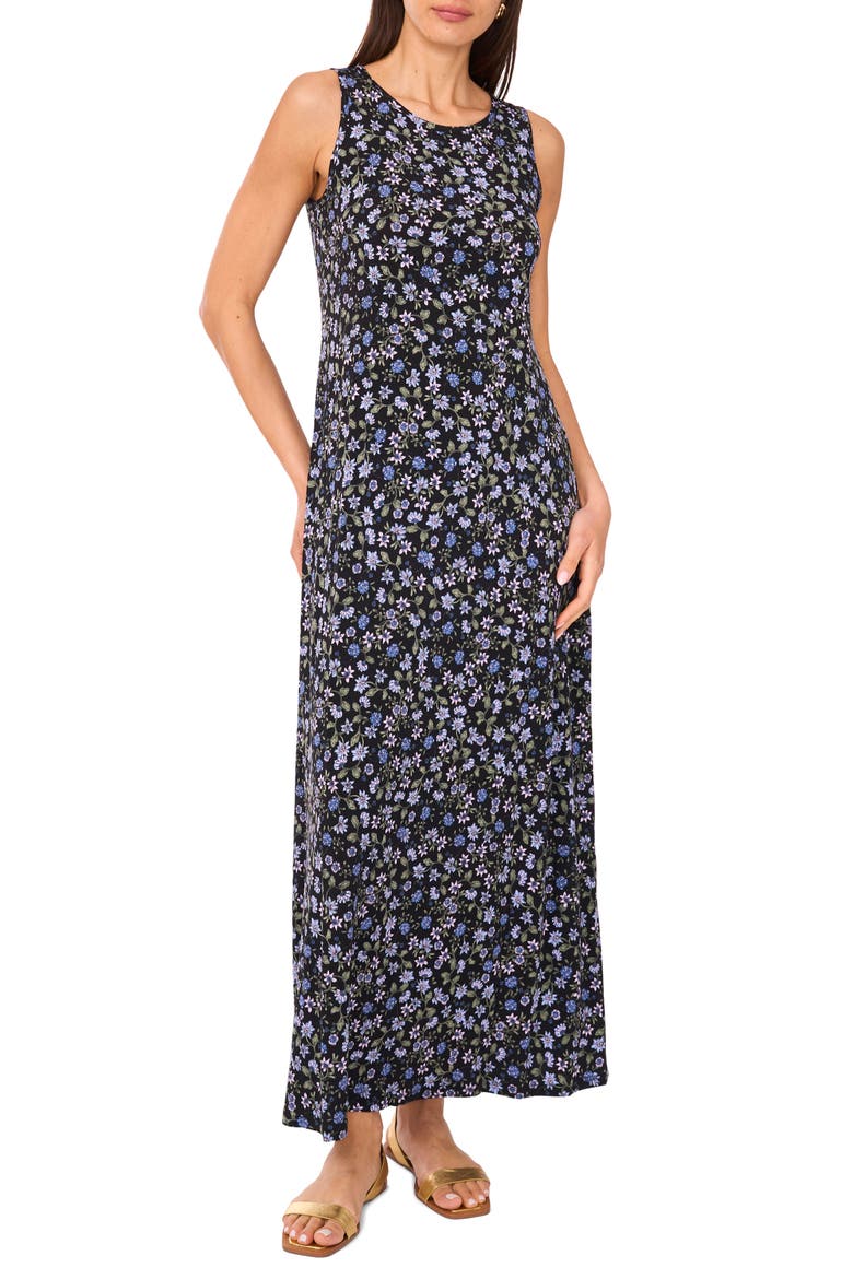 Floral Print Sleeveless Maxi Dress, Main, color, FLAMINGO PINK/BLUE