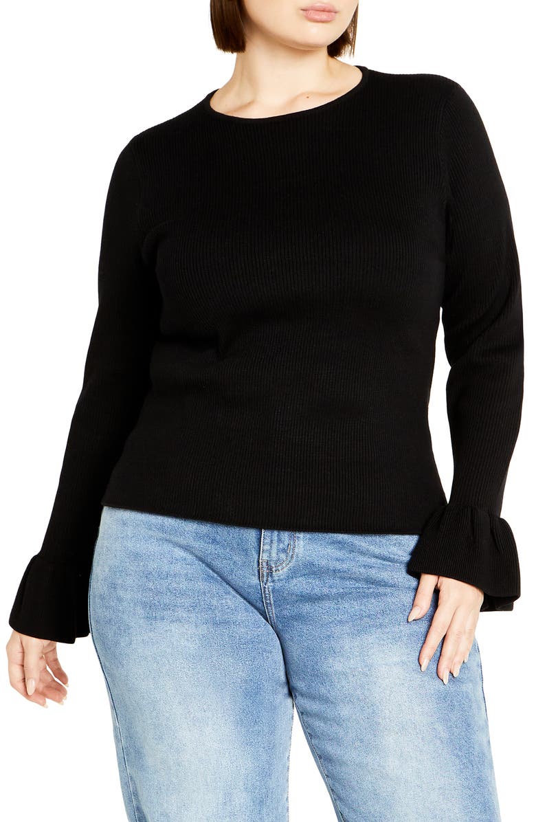 City Chic Selena Bell Sleeve Rib Sweater, Main, color, 