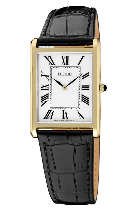 Essentials Croc Embossed Leather Strap Watch