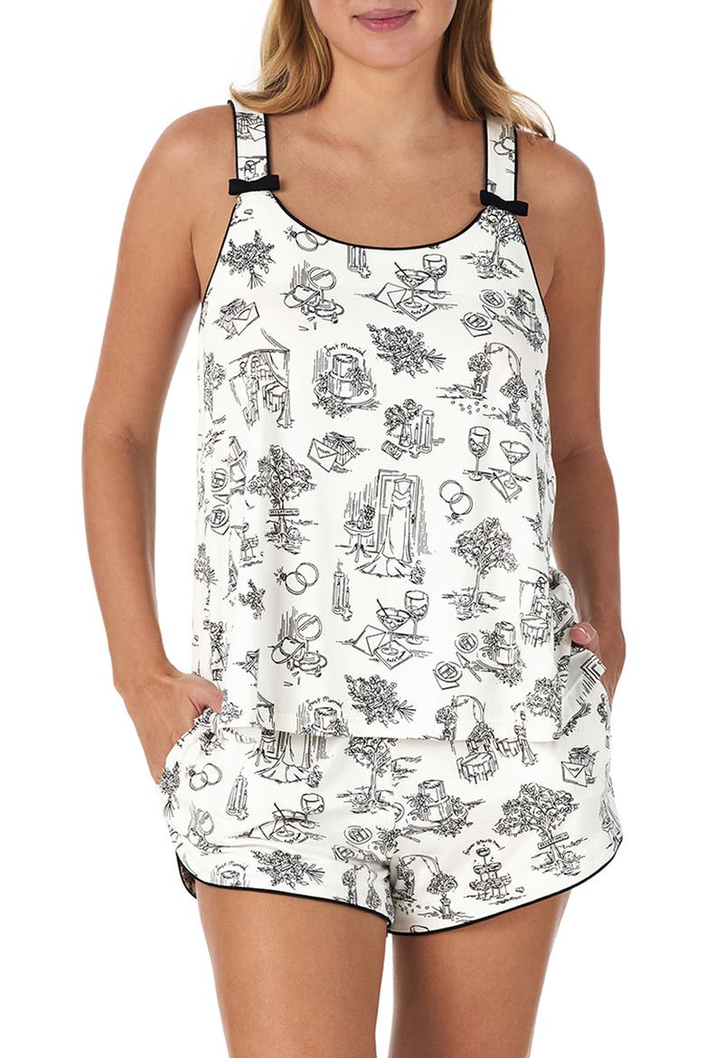 Boxer Pajama Tank and Shorts Set, Main, color, WHITE/ BLACK