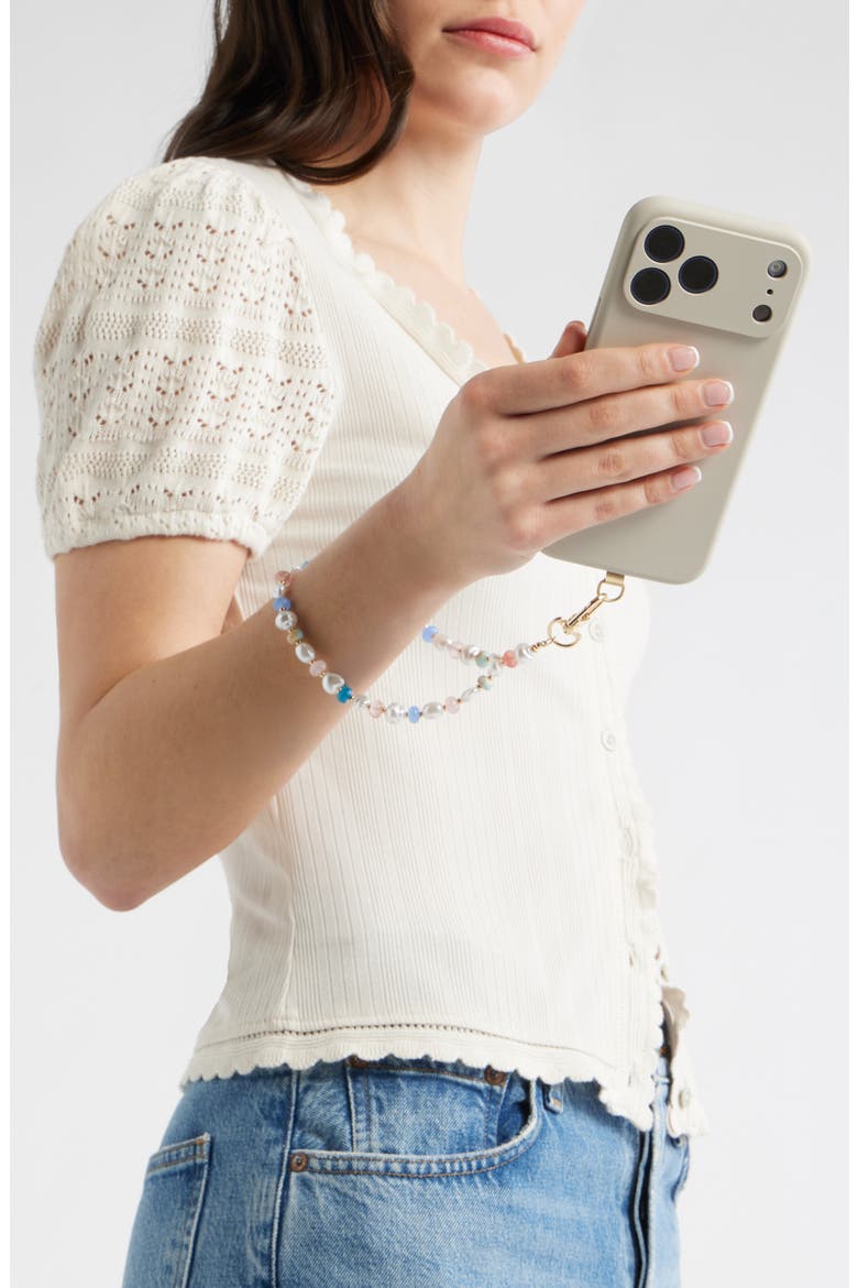 Pastel Beaded Phone Wrist Strap, Alternate, color, WHITE MULTI- GOLD