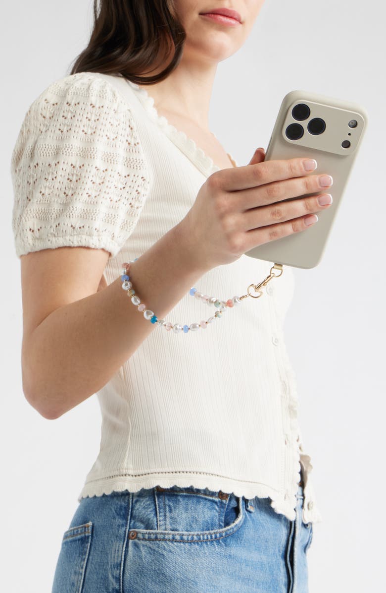Chelsea28 Pastel Beaded Phone Wrist Strap, Alternate, color, White Multi- Gold