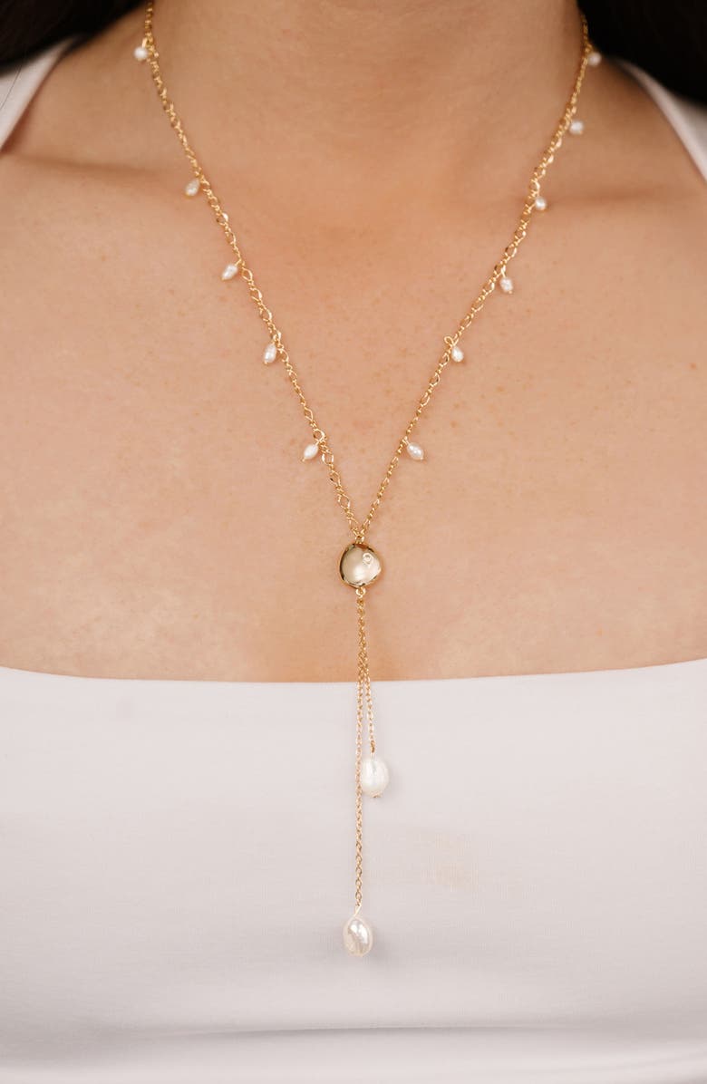 Ettika Freshwater Pearl Station Y-Necklace, Alternate, color, Gold