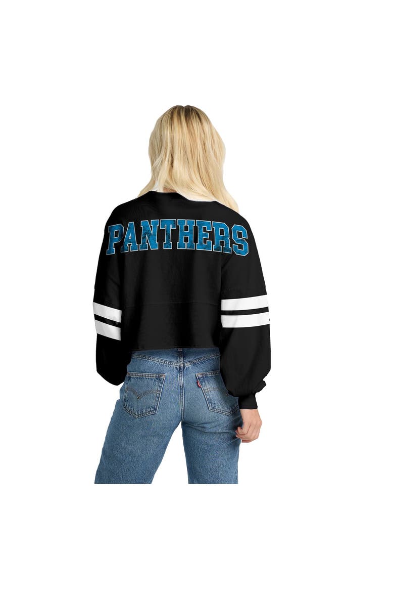 Women's Spirit Jersey  Black Carolina Panthers Oversized Cropped Stripe Long Sleeve T-Shirt, Alternate, color, Black