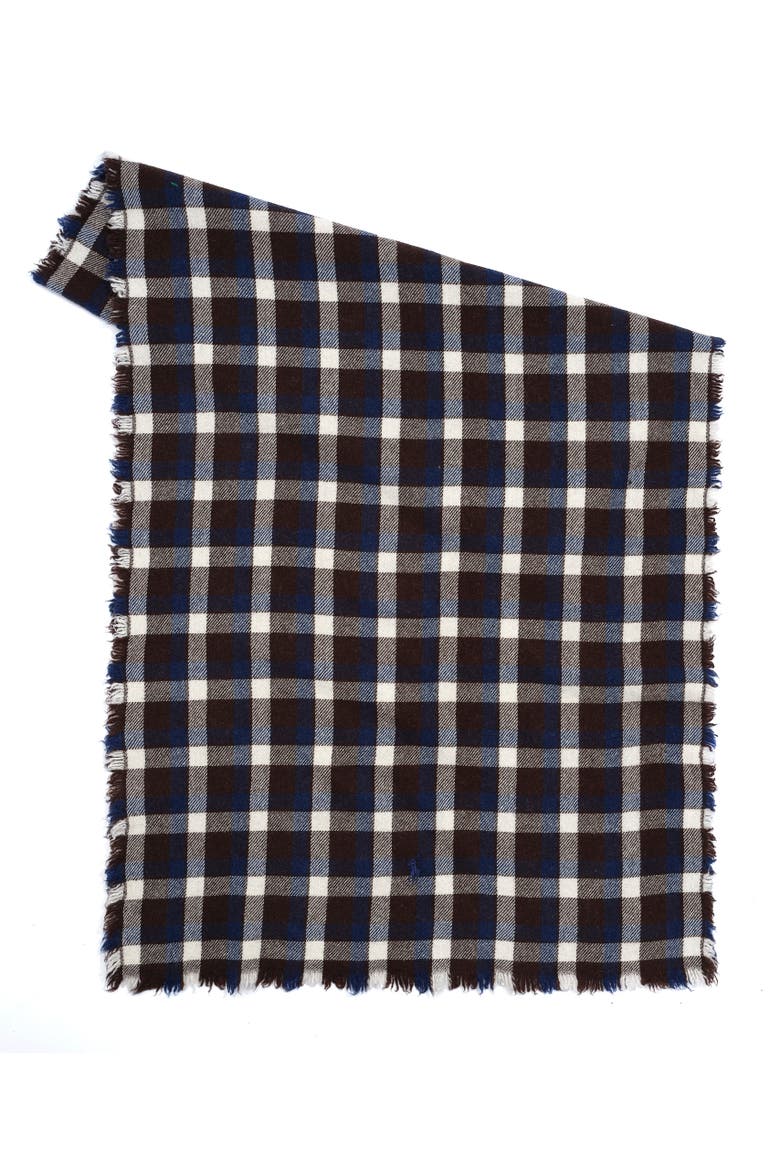 Wool Plaid Washed Wrap, Main, color, Brown/ Blue Plaid