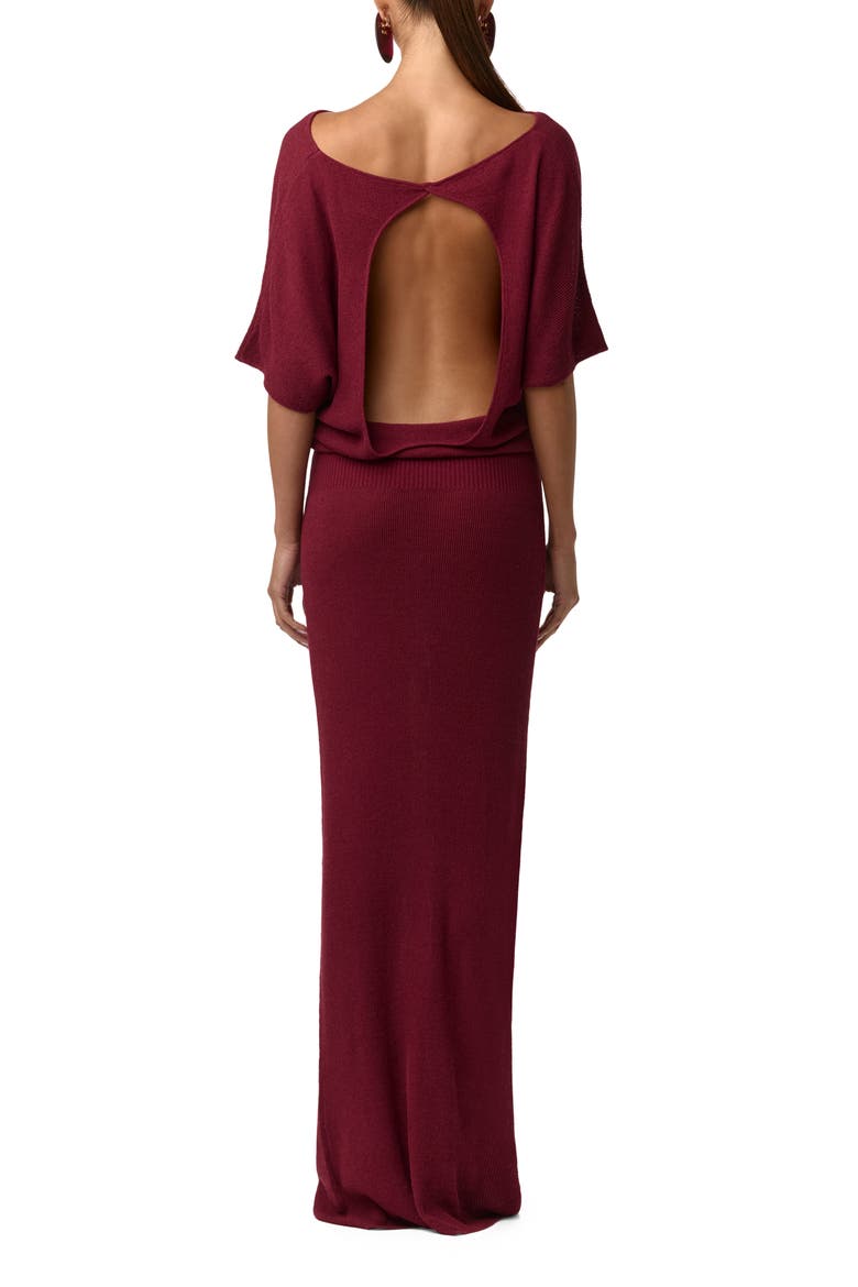Open Back Knit Maxi Dress, Alternate, color, SANGRIA
