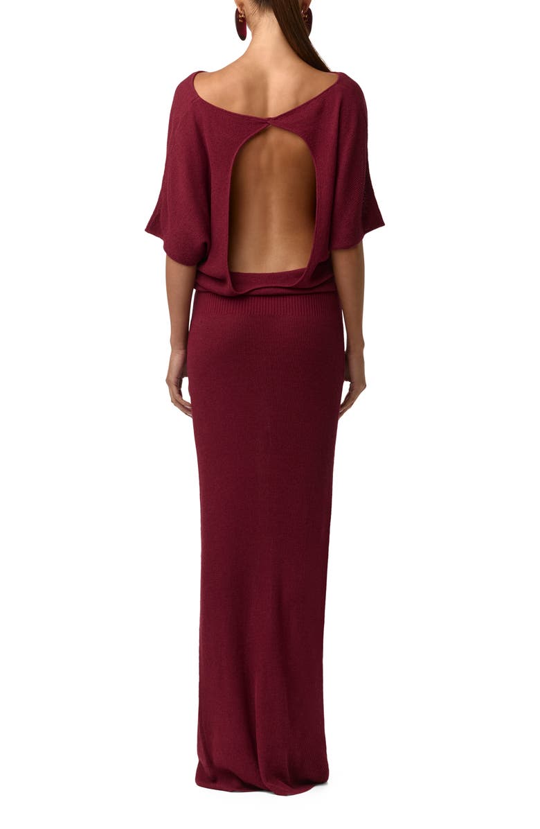 Naked Wardrobe Open Back Knit Maxi Dress, Alternate, color, Sangria