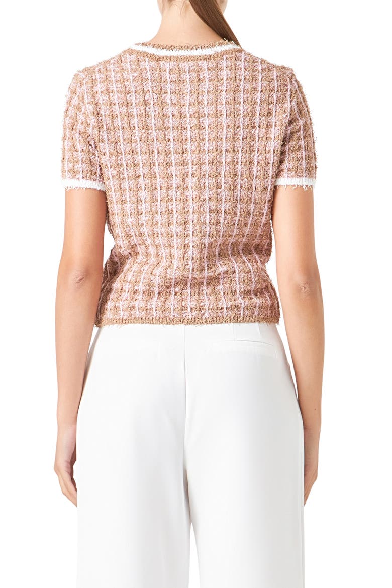 Check Tweed Sweater, Alternate, color, CAMEL/ PINK