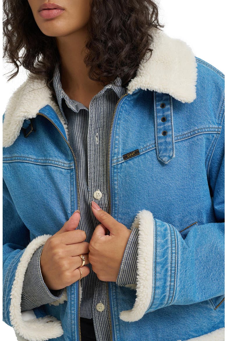 Aviator Denim Jacket, Alternate, color, LIGHT PLATEAU
