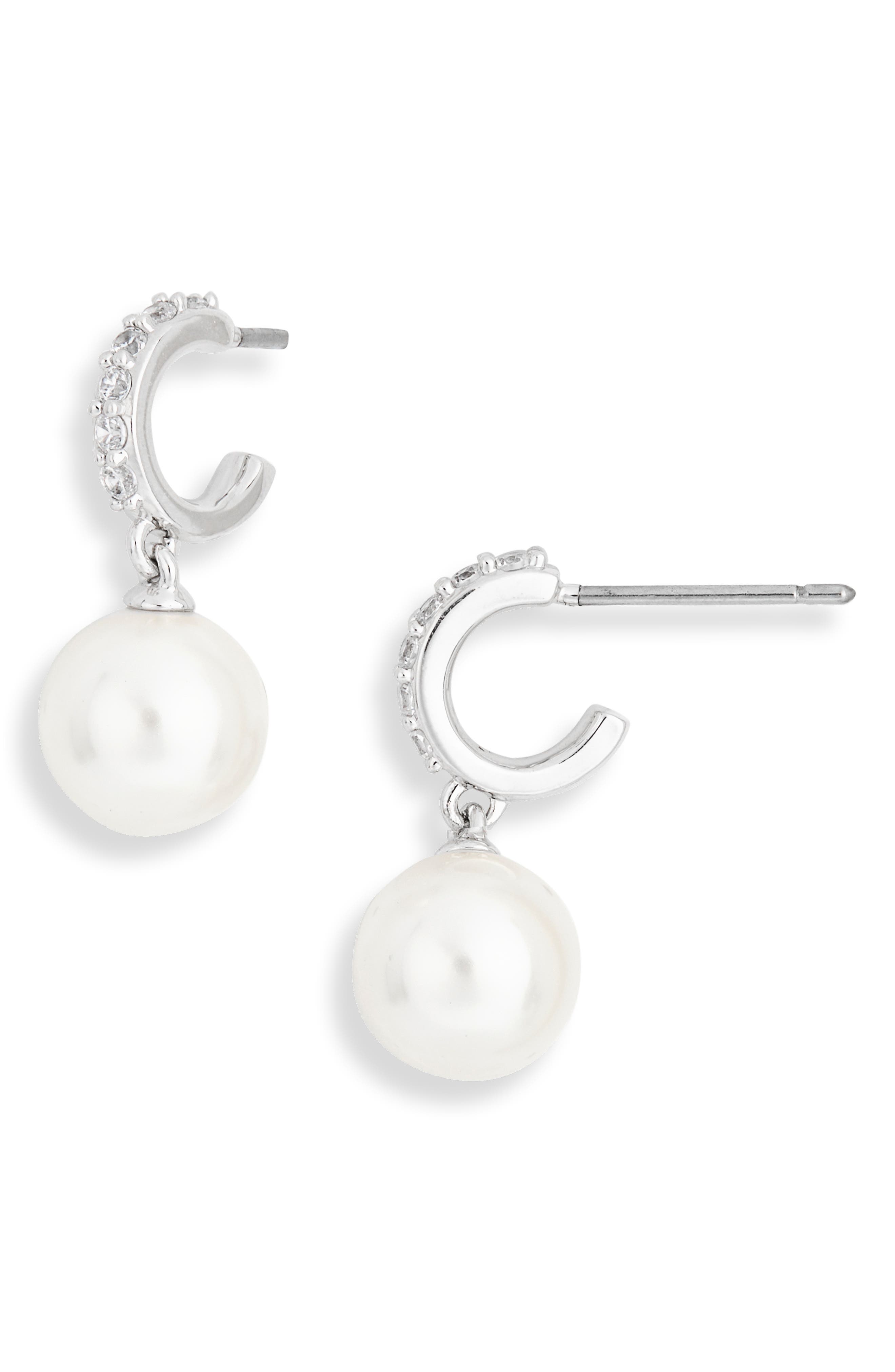 Faux Pearl Hoop Drop Earrings