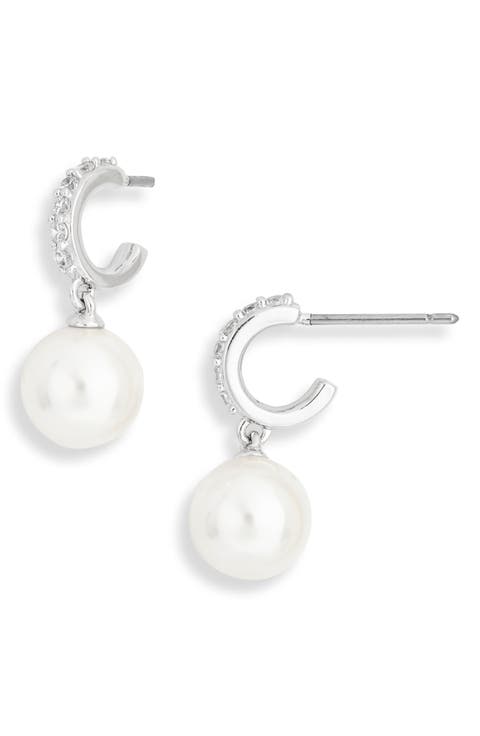 Faux Pearl Hoop Drop Earrings