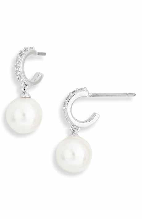 Faux Pearl Hoop Drop Earrings