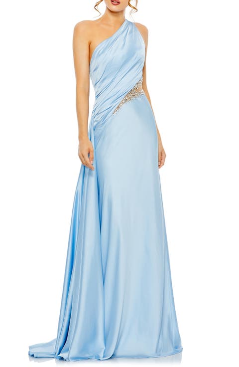 Women's One Shoulder Charmeuse Gown With Beaded Cutout
