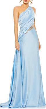 Mac Duggal Women's One Shoulder Charmeuse Gown With Beaded Cutout