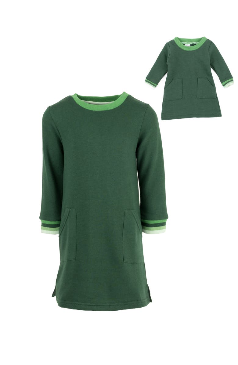 Leveret Girls Sweatshirt Dress with Matching Doll Dress, Alternate, color, Green