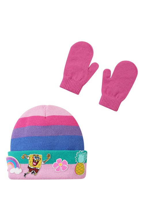 ANDY & EVAN ANDY & EVAN KIDS' SPONGEBOB SQUAREPANTS™ RAINBOW BEANIE & MITTENS SET